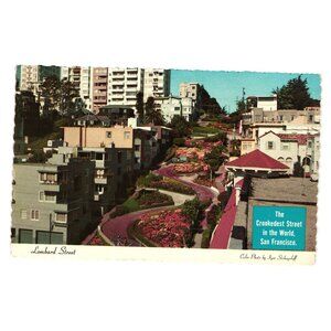 Lombard Street Postcard San Francisco Crookedest Street Color Photo Vintage SF